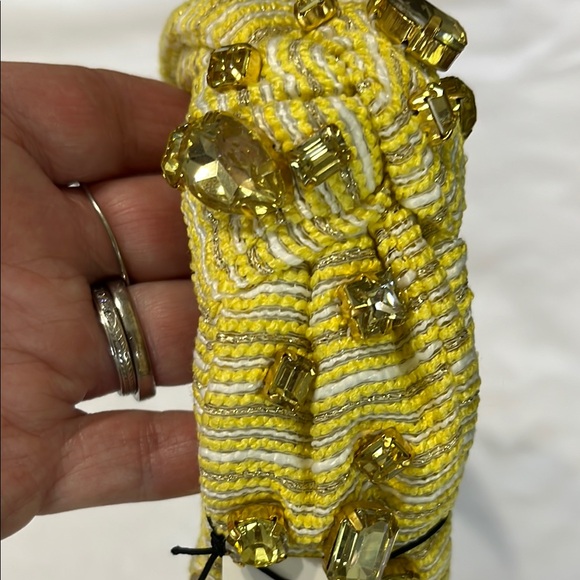 Lele Sadoughi Tweed Oversized Crystal Veronica Headband Canary Yellow Gold NWT - Picture 8 of 12